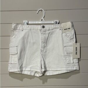 NWT Rachel Paige Women's White Cargo Denim Shorts with Contrast Stitching Medium